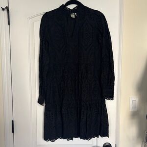 Chic Black Eyelet Long Sleeve Dress